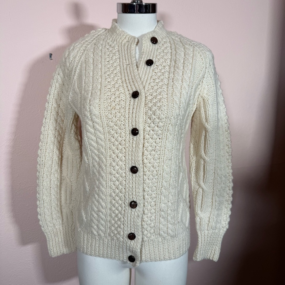 Vintage 1950’s hand knit Cable Knit Irish wool Cream Cardigan sweater fisherman - Picture 13 of 13